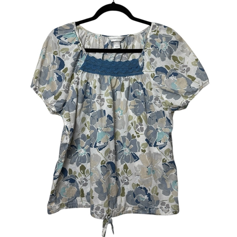 Christopher and Banks Women Floral Blouse Short Sleeve 100% CTN SZ L Cottagecore